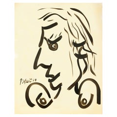 Pintura de Peter Keil, Acrílico sobre papel, Dama de perfil, C 1964, Sin marco, Firmado