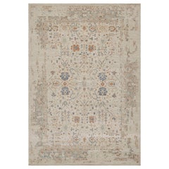 Rug & Kilim’s Oushak Style Rug with Brown-Blue Floral Pattern on Greige