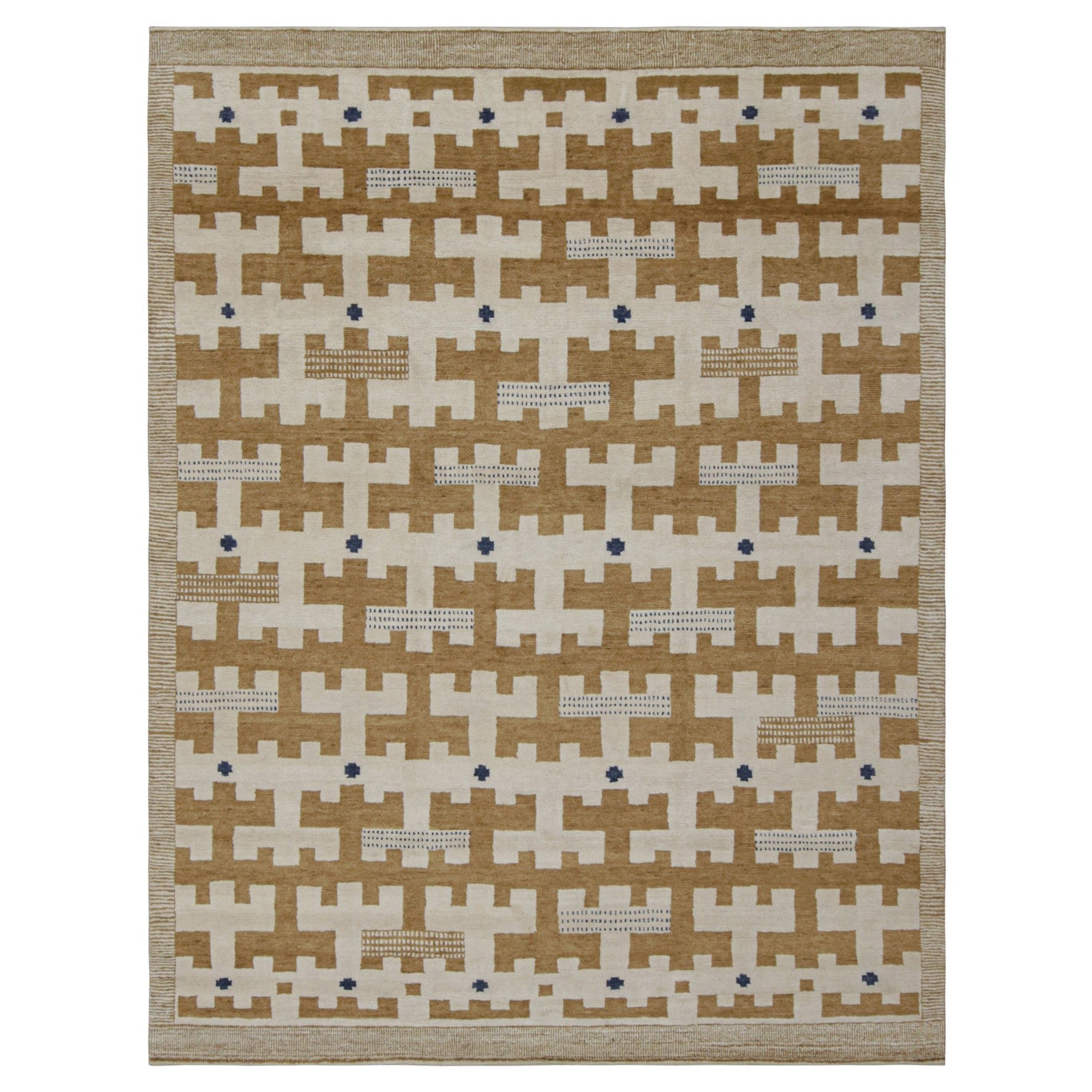 Rug & Kilim’s Scandinavian Style Rug with White & Gold Geometric Patterns For Sale