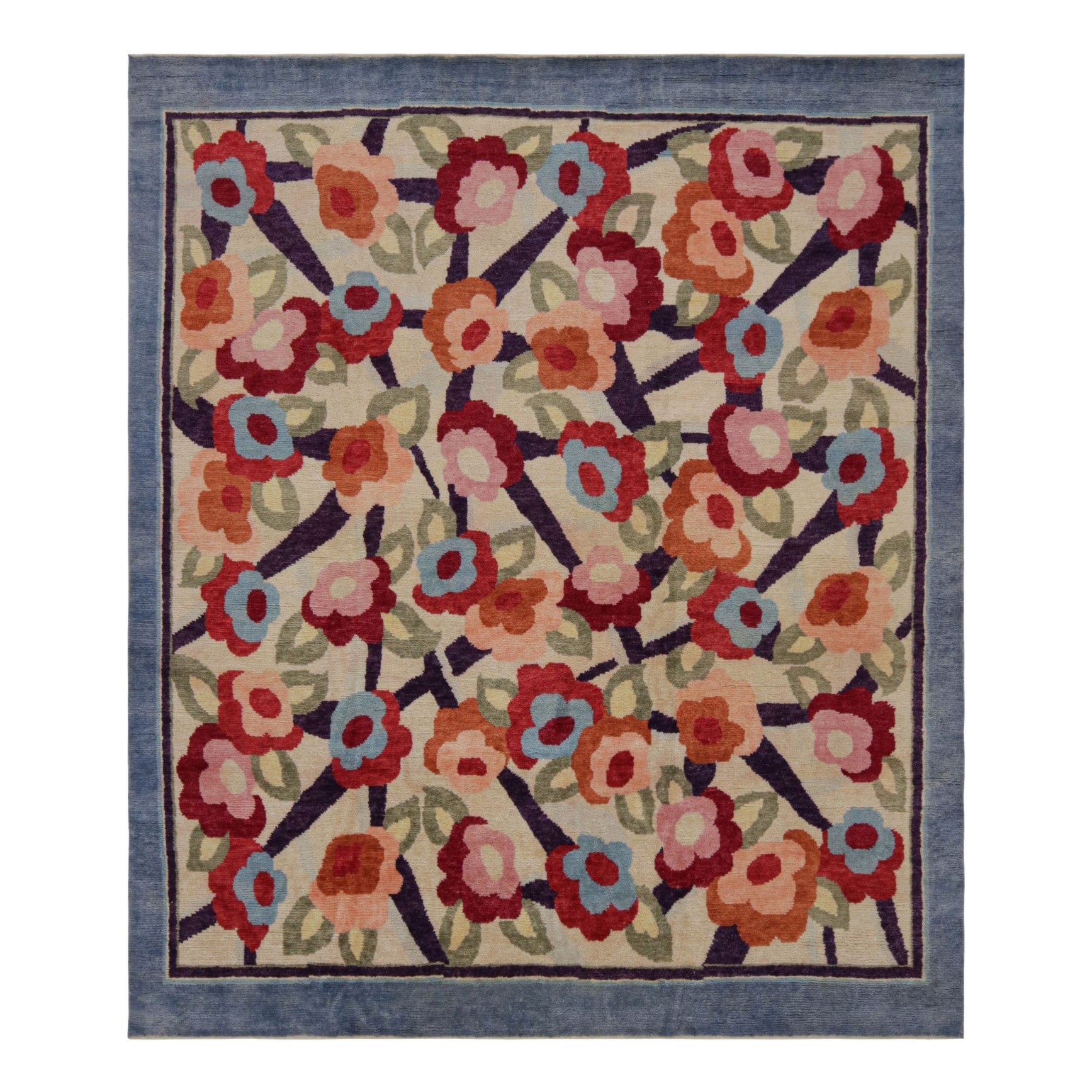 Rug & Kilim's French Style Art Deco rug in Polychromatic Floral Patterns (tapis Art déco de style français à motifs floraux polychromes)
