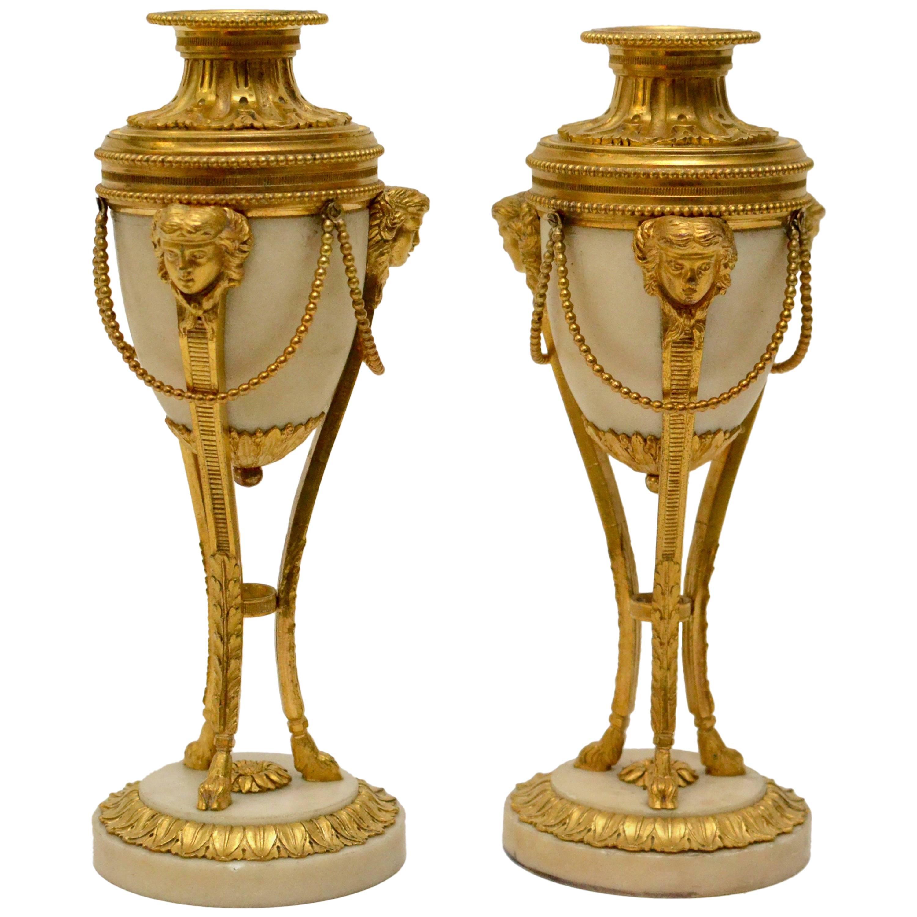 Pair of Louis XVI Gilt Bronze and Marble Cassolettes