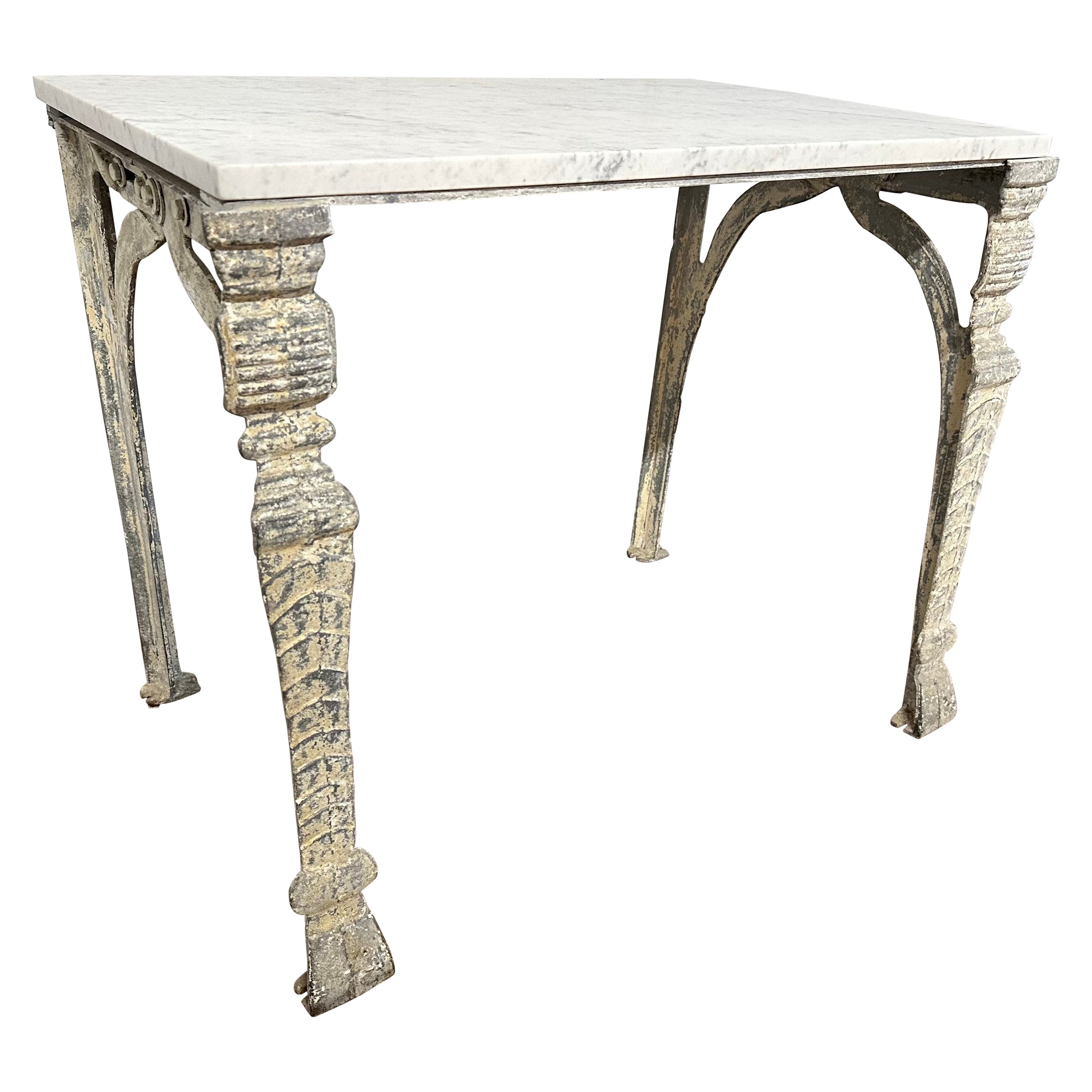 Antique Marble Top Metal Base Coffee Table For Sale