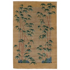 Rug & Kilim’s Chinese Art Deco Style Rug in Beige with Green and Blue Florals