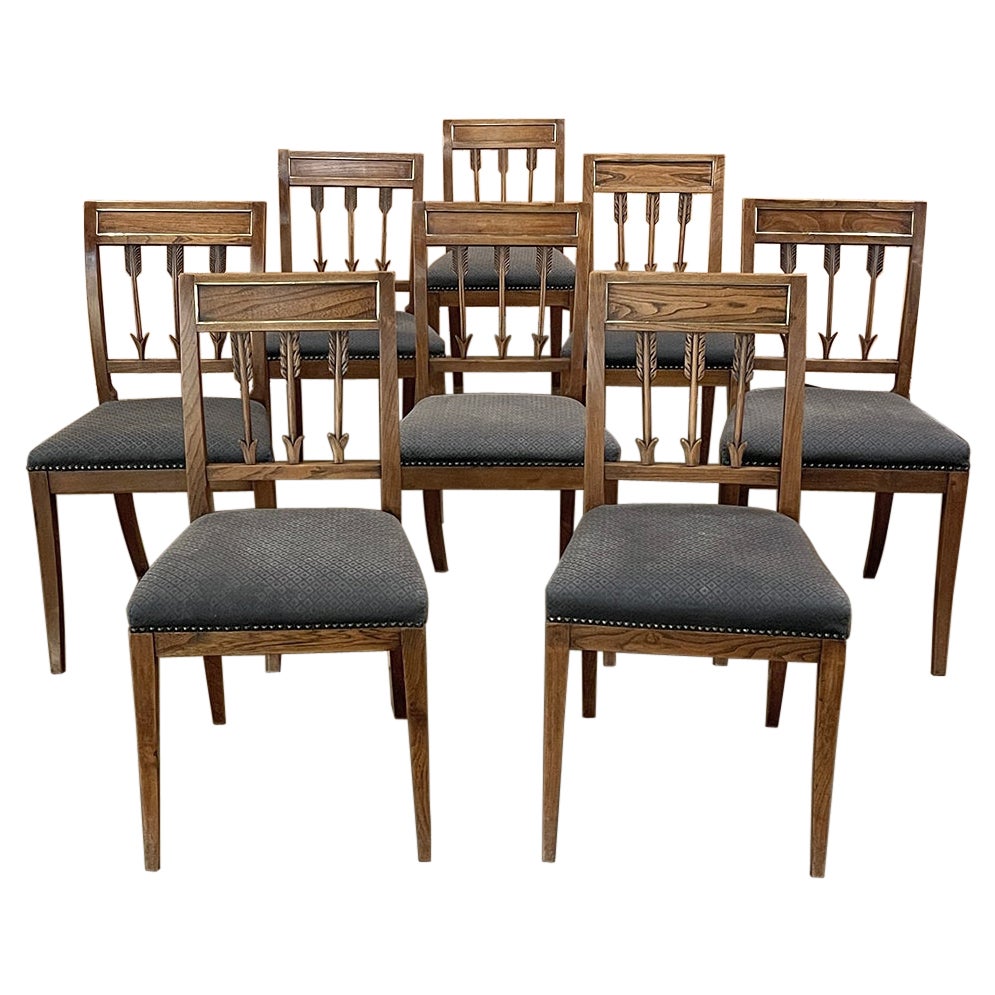 Set of Eight Antique French Directoire Dining Chairs For Sale
