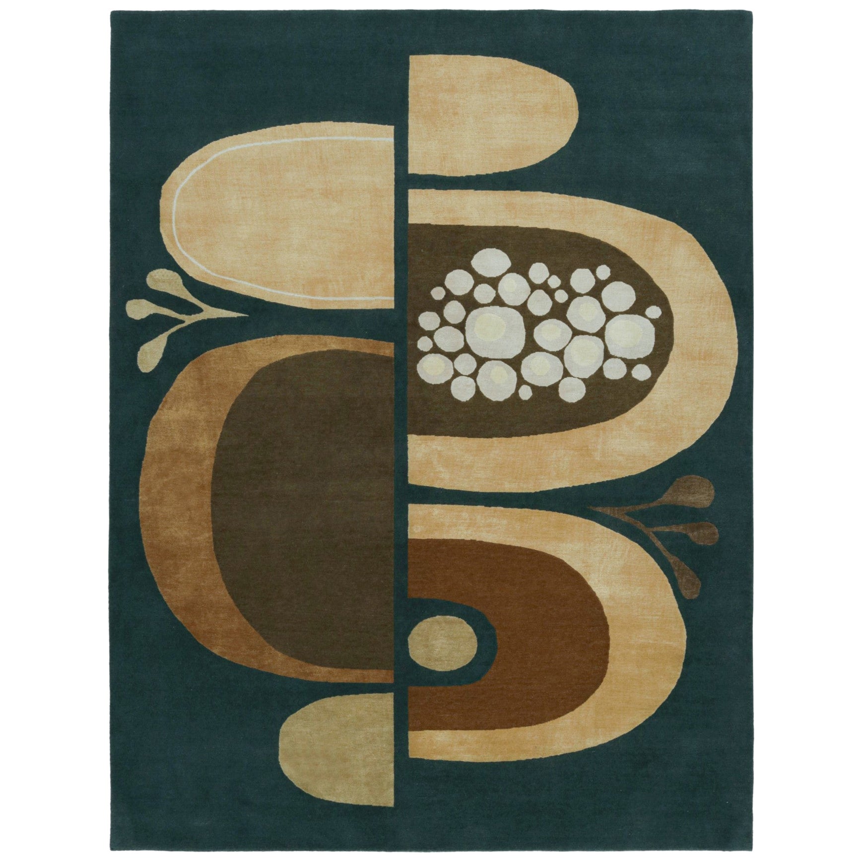 Rug & Kilim’s Chinese Art Deco Style Rug in Beige with Green and Blue Florals For Sale