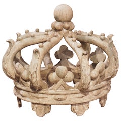 Retro Decorative Italian Carved and Painted Wooden Corona Crown, 1950s