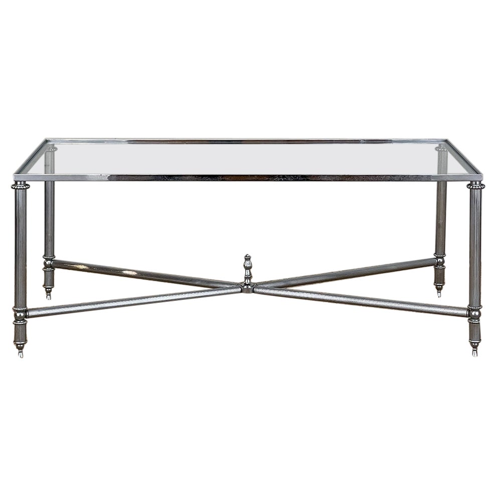 Mid-Century Chrome & Glass Coffee Table For Sale