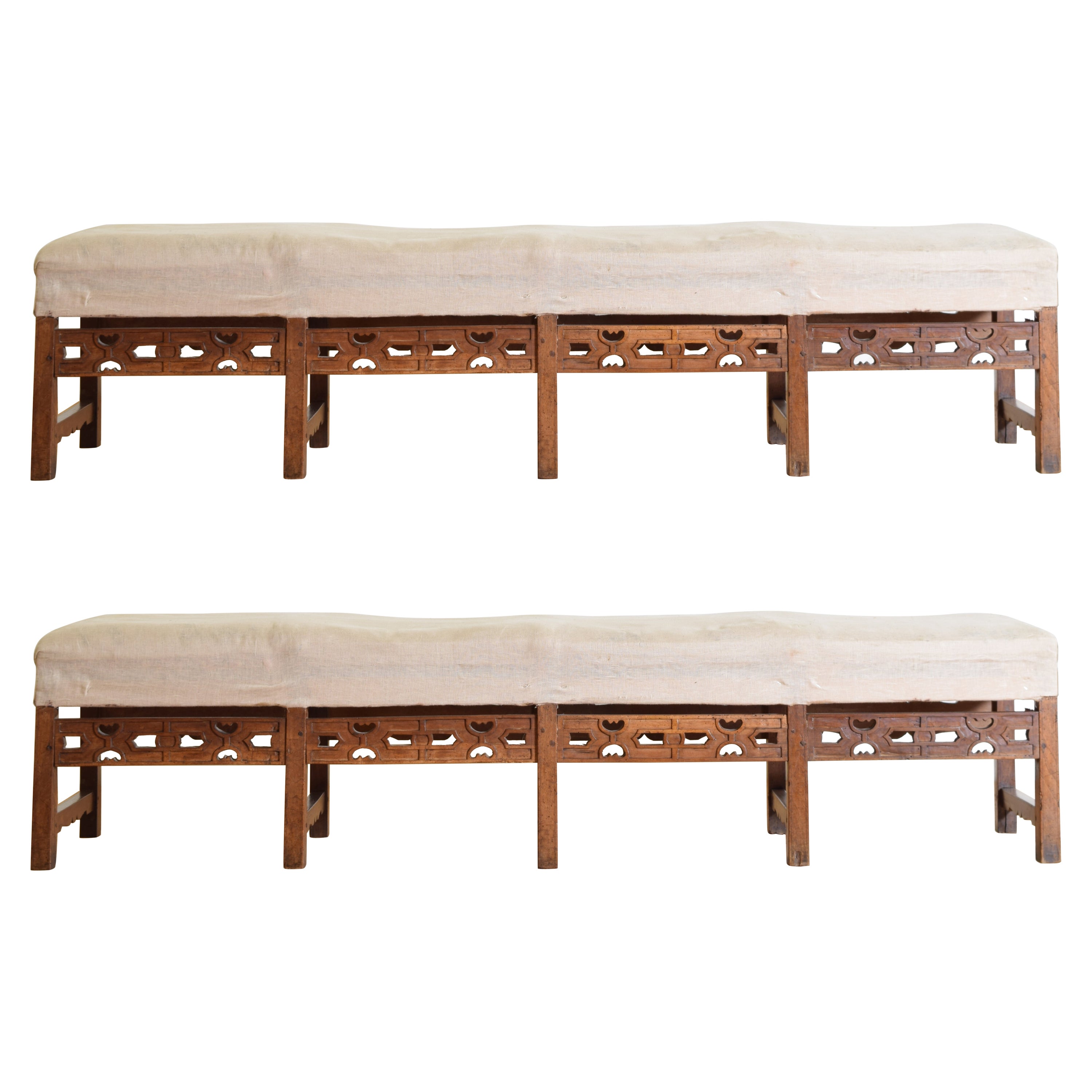 Pair Italian, Lombardia, Baroque Period Carved Walnut Benches, Early 18th C.