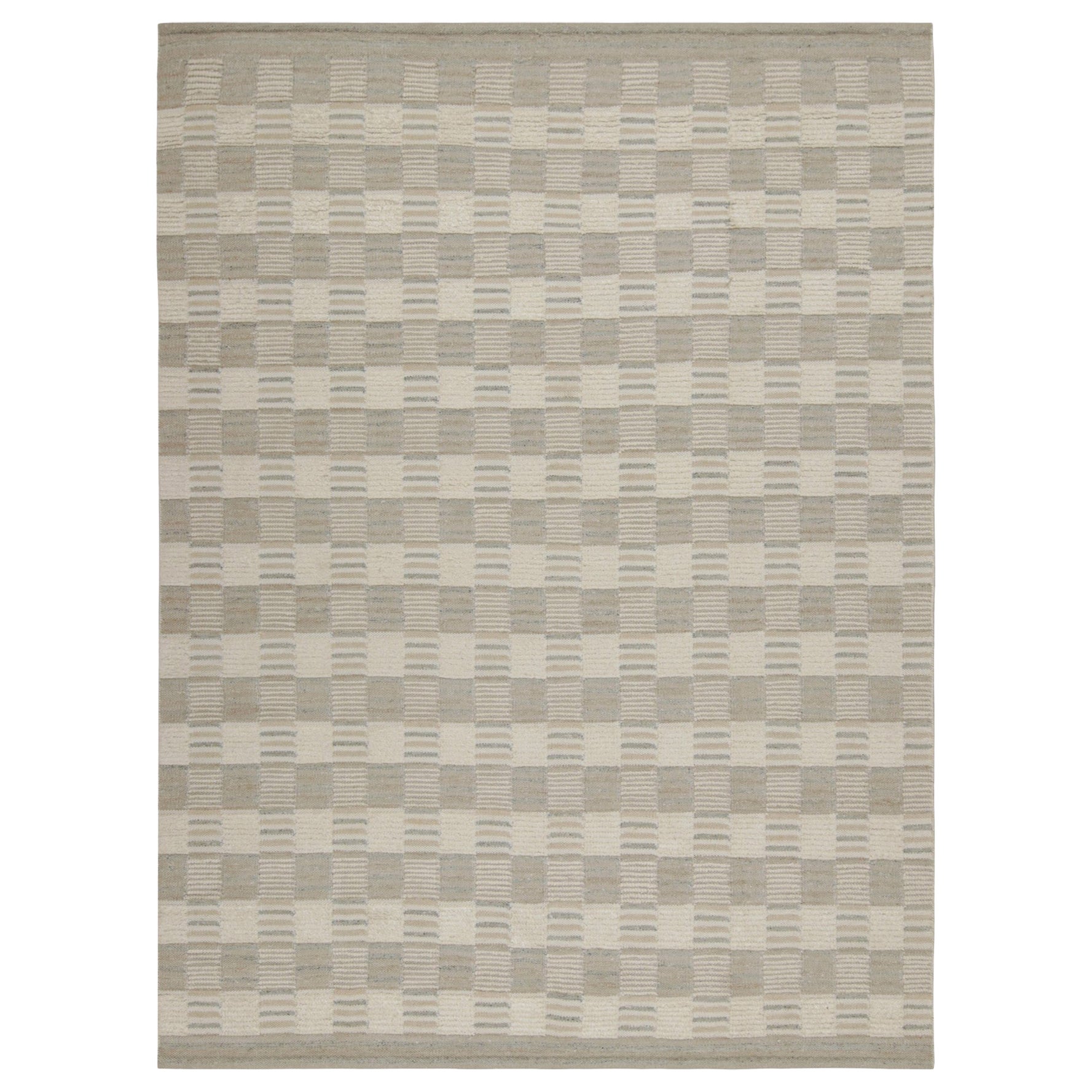 Tapis de style scandinave à motifs géométriques gris et blancs de Rug & Kilim en vente