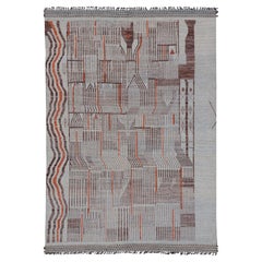Modern Hand-Knotted Rug in Wool with Sub-Geometric Modern Design in Multicolor