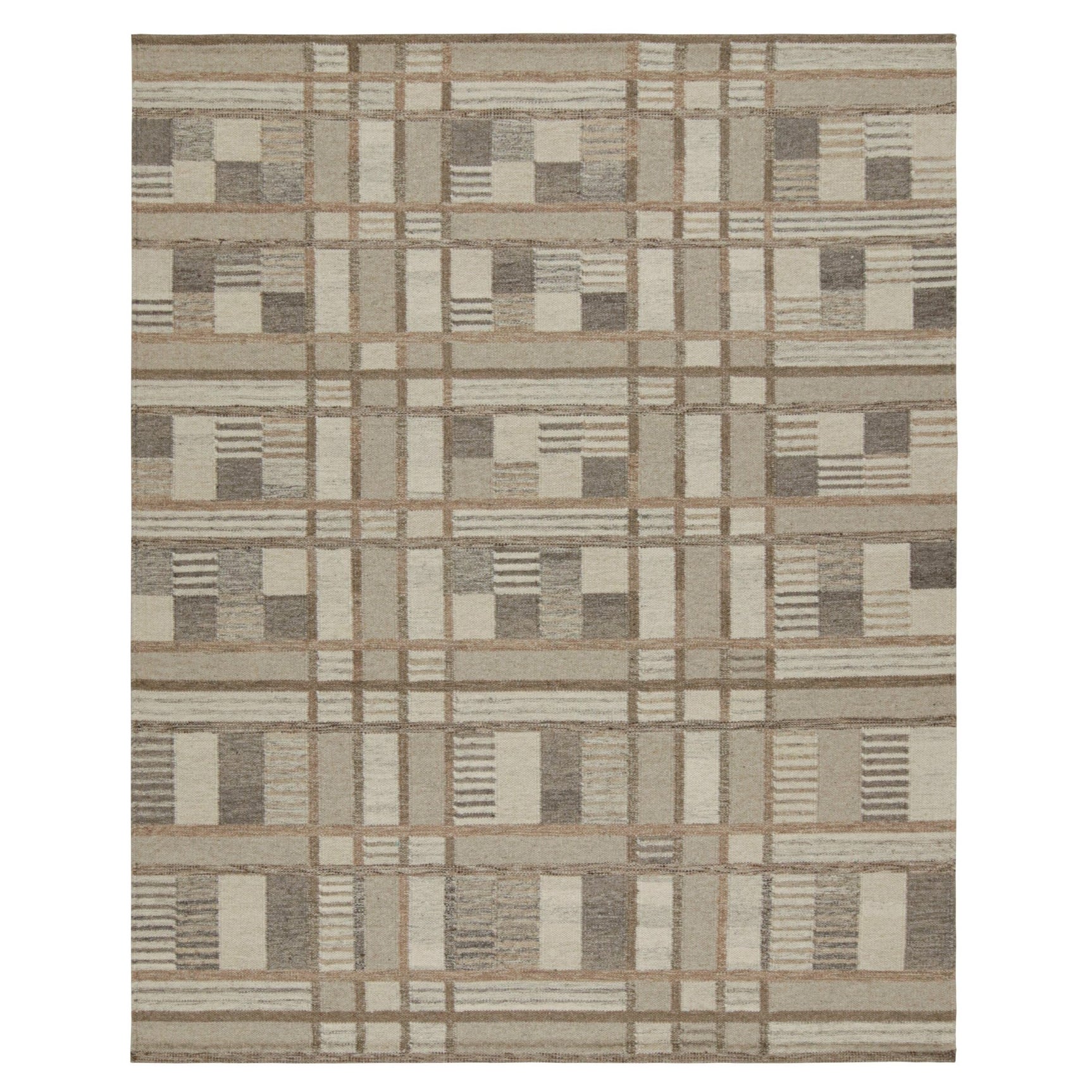 Rug & Kilim’s Scandinavian Style Rug with Grey & White Geometric Patterns For Sale