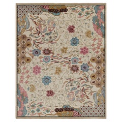 Rug & Kilim’s Chinese Art Deco Style Rug in Beige with Floral Patterns