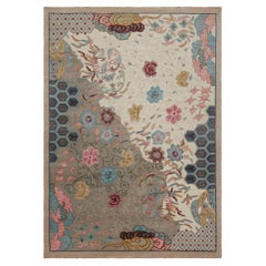 Rug & Kilim's Chinese Art Deco Style Rug in Grey with Floral Patterns (tapis chinois de style art déco à motifs floraux)