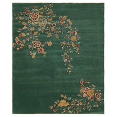 Rug & Kilim’s Chinese Art Deco Style rug in Green with Floral Patterns