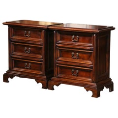 Used Pair of Mid-Century Italian Baroque Carved Walnut Bedside Tables Cabinets
