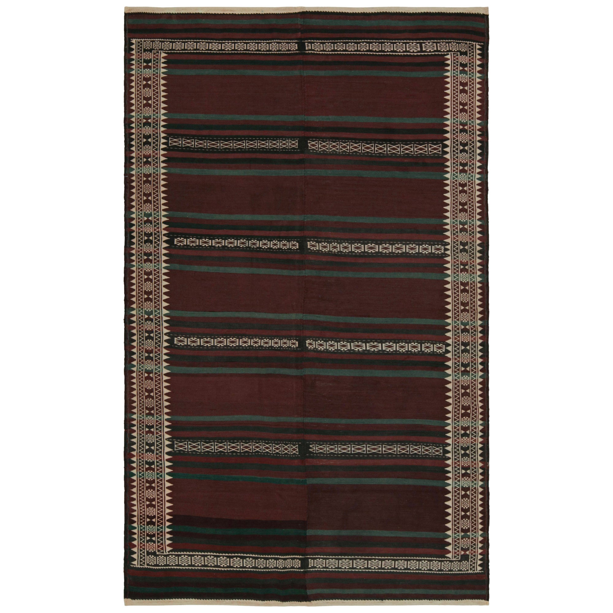 Vintage Afghan Tribal Kilim with Brown, Green & Black Stripes by Rug & Kilim For Sale