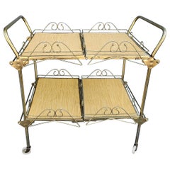 1960s Vintage Cesare Lacca Style Rolling and Folding 4-Tray Bar Cart