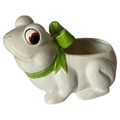1970s Ceramic Frog Planter with Green Bow