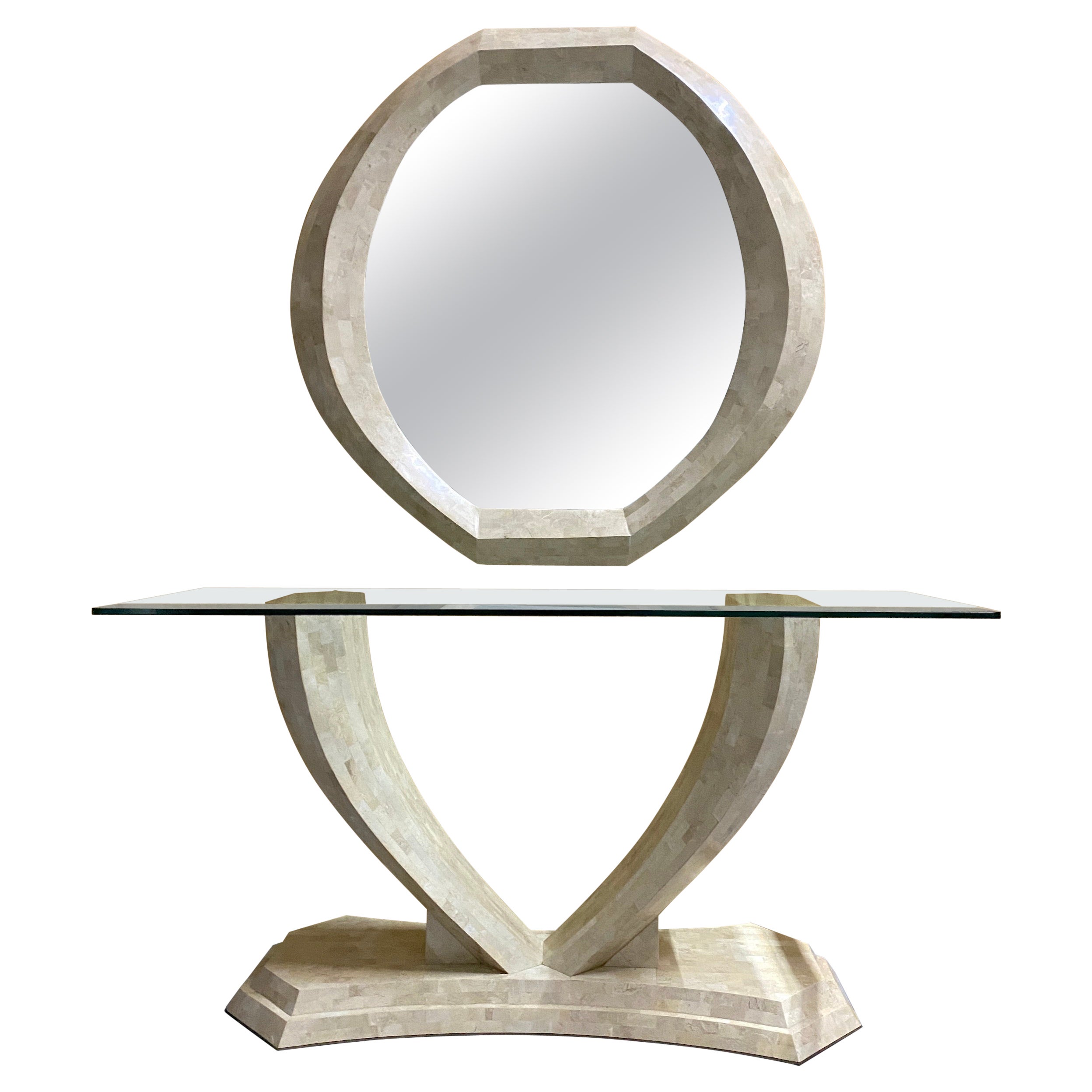 Table console moderne en pierre tessellée et miroir Robert Marcius/Maitland Smith