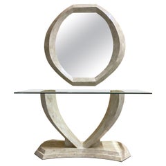 Table console moderne en pierre tessellée et miroir Robert Marcius/Maitland Smith