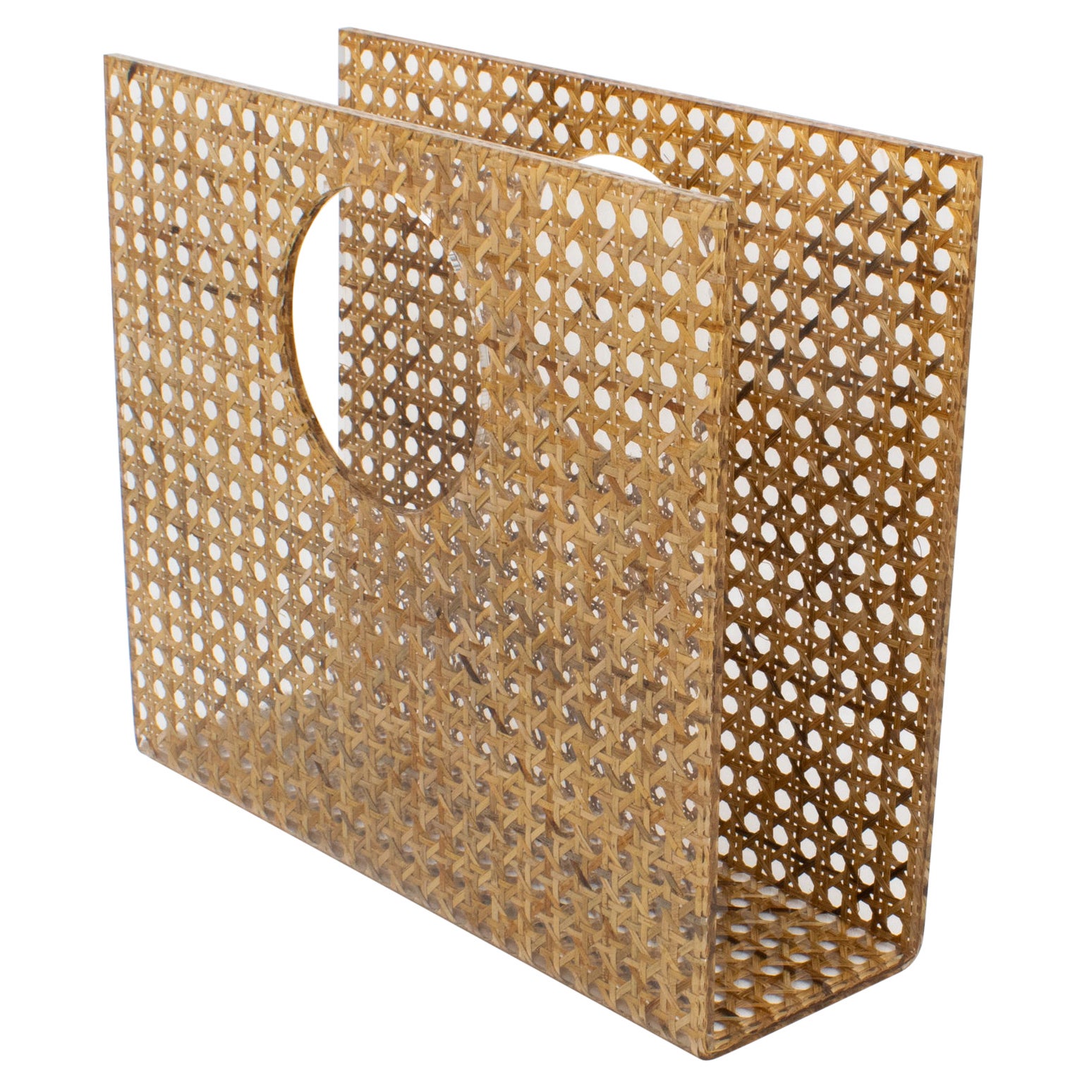 Christian Dior Lucite and Rattan Magazine Rack Holder For Sale