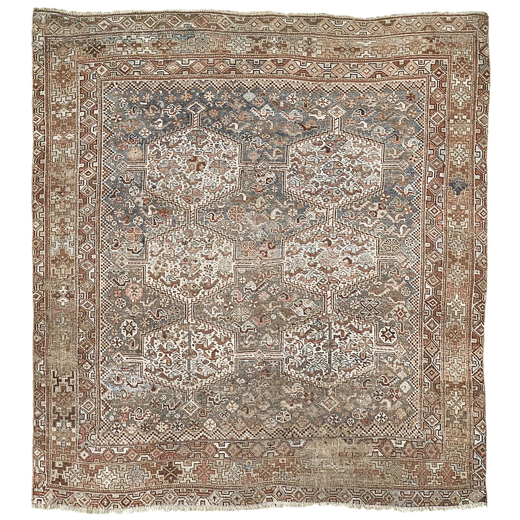 Antique Persian Ghashghaei Square Rug 28436