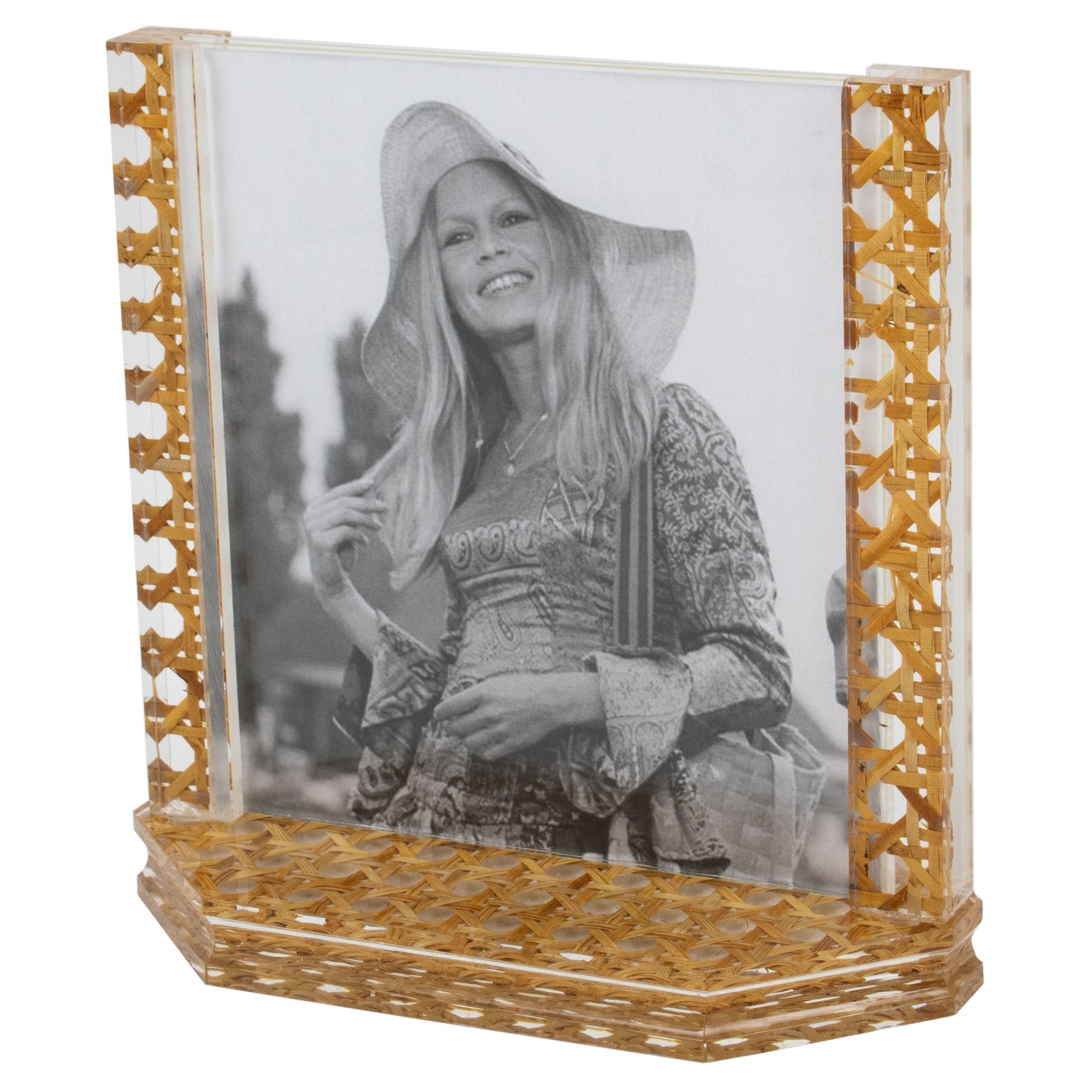 Lucite, Rattan, Wicker Picture Frame, Italy 1970s For Sale