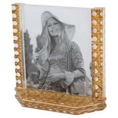 Retro Lucite, Rattan, Wicker Picture Frame, Italy 1970s