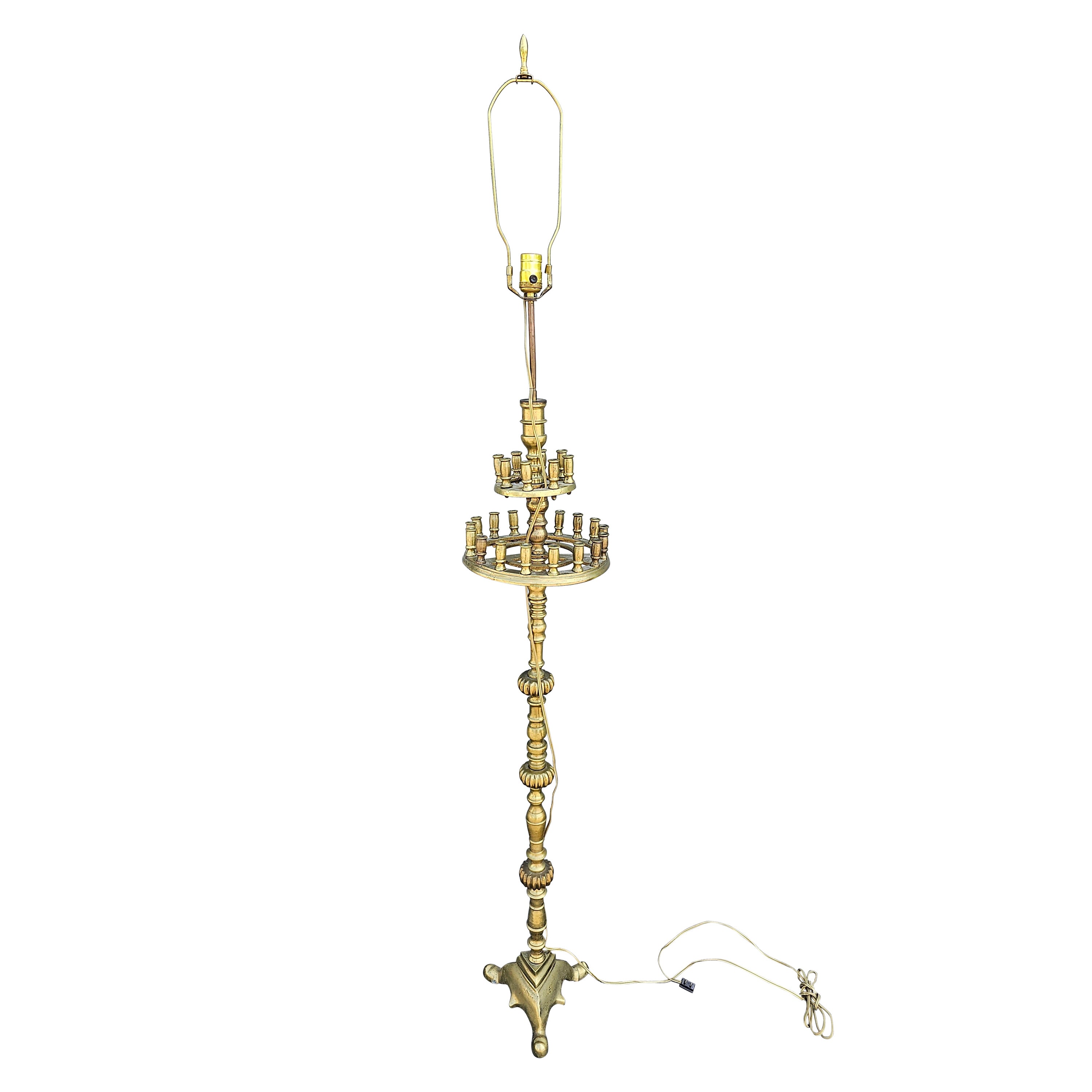 Early 20th Century 27-Light Gothic Cast Brass Floor Lamp Candelabra Torchere  For Sale