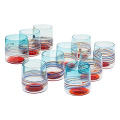 Unique Set of 10 Murano Tumblers, Cenedese Murano 1960, Young Collection, Signed