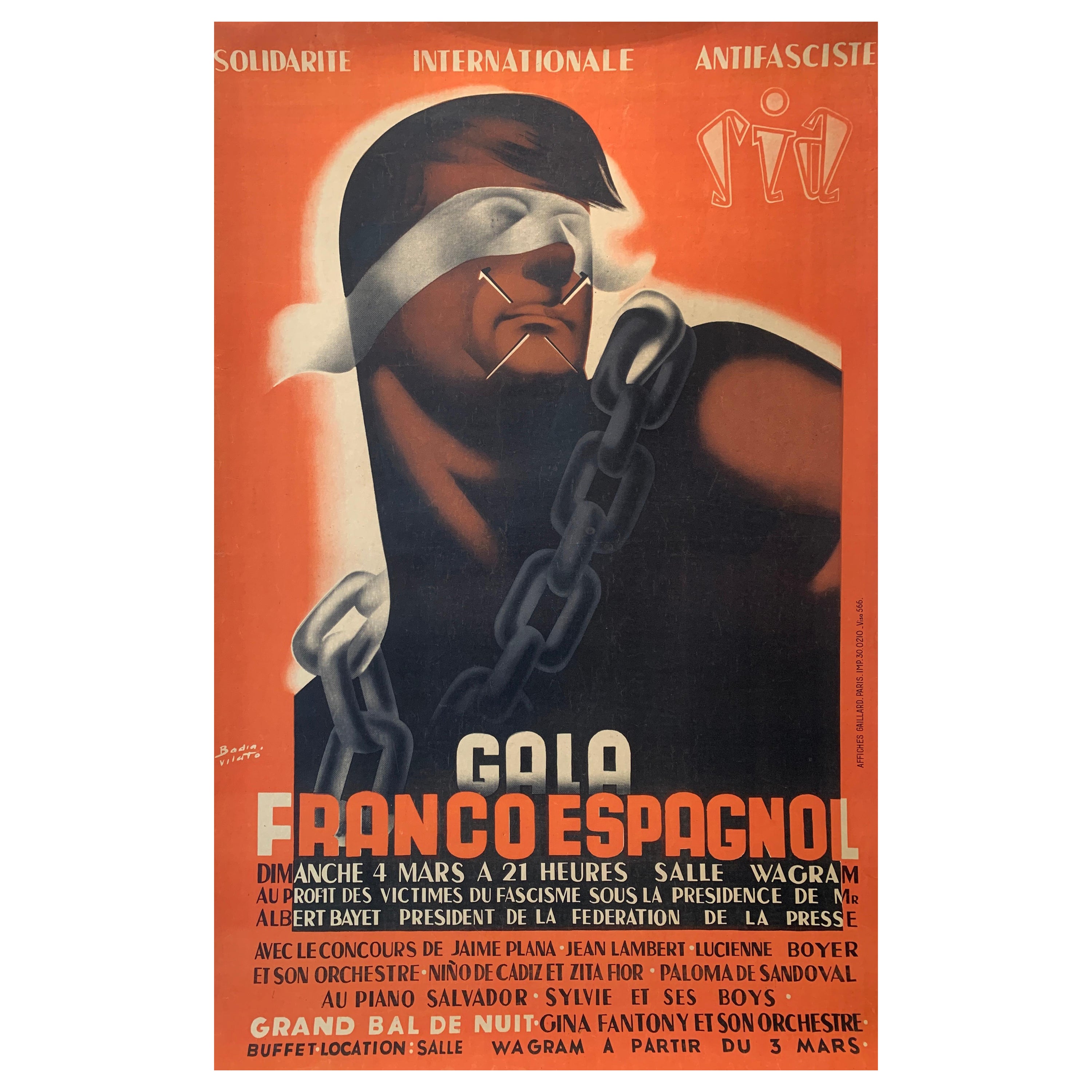 Affiche politique originale de Gala FRANCO ESPAGNOL en vente