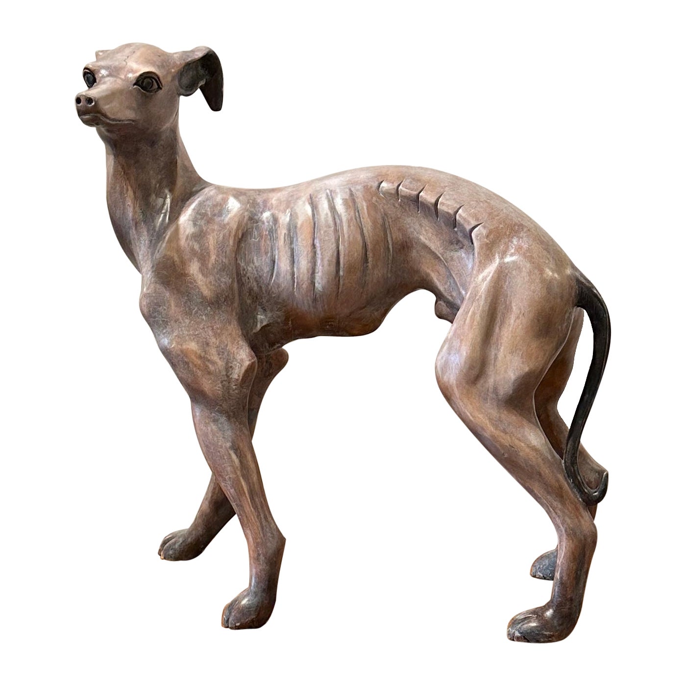 Wood Carved Whippet Dog Sculpture  For Sale