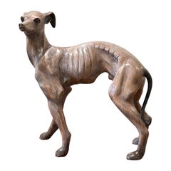 Wood Carved Whippet Dog Sculpture 