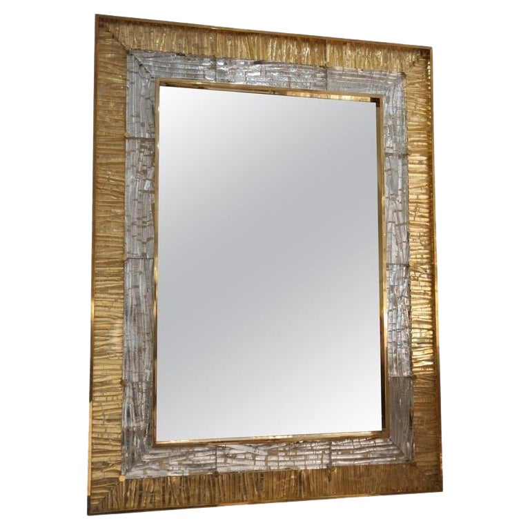 Large Crystal Murano Glass and Brass Mirror