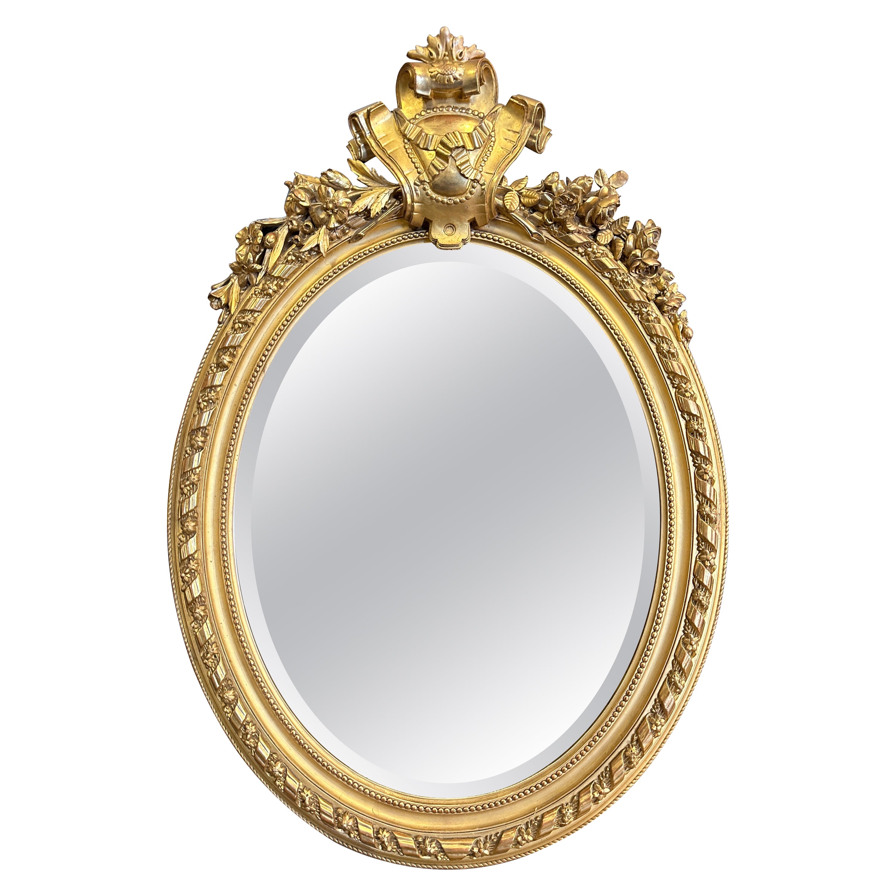 An Oval Gold Gilt French Napoleon III Antique Mirror  For Sale
