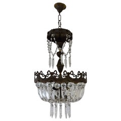 French Empire Bronze Crystal Bows and Flowers Chandelier, circa 1930