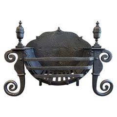 A Large late 18th Century English  Wrought Iron Fire Grate 