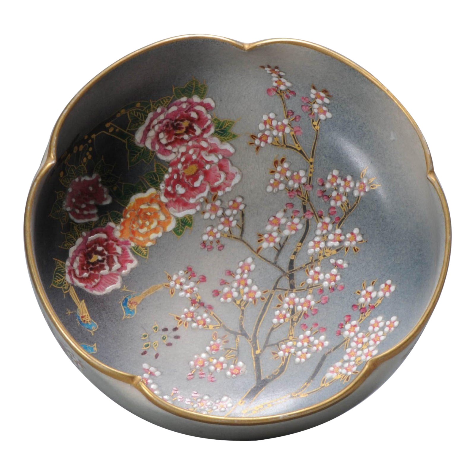 Antique Meiji Period Japanese Satsuma Bowl Flowers, 19 Century