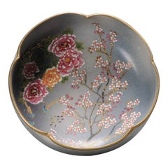 Antique Meiji Period Japanese Satsuma Bowl Flowers, 19 Century