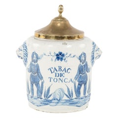 Glazed Earthenware Blue and White Delft "Tabac de Tonka" Tobacco Jar
