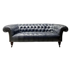 Antique Our Signature Carver Tufted Chesterfield Sofa in Hand Dyed Elephant Grey Leather