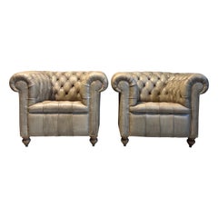 Retro Beautifully Restored MidC Chesterfield Club Chairs in Hand Dyed Leather