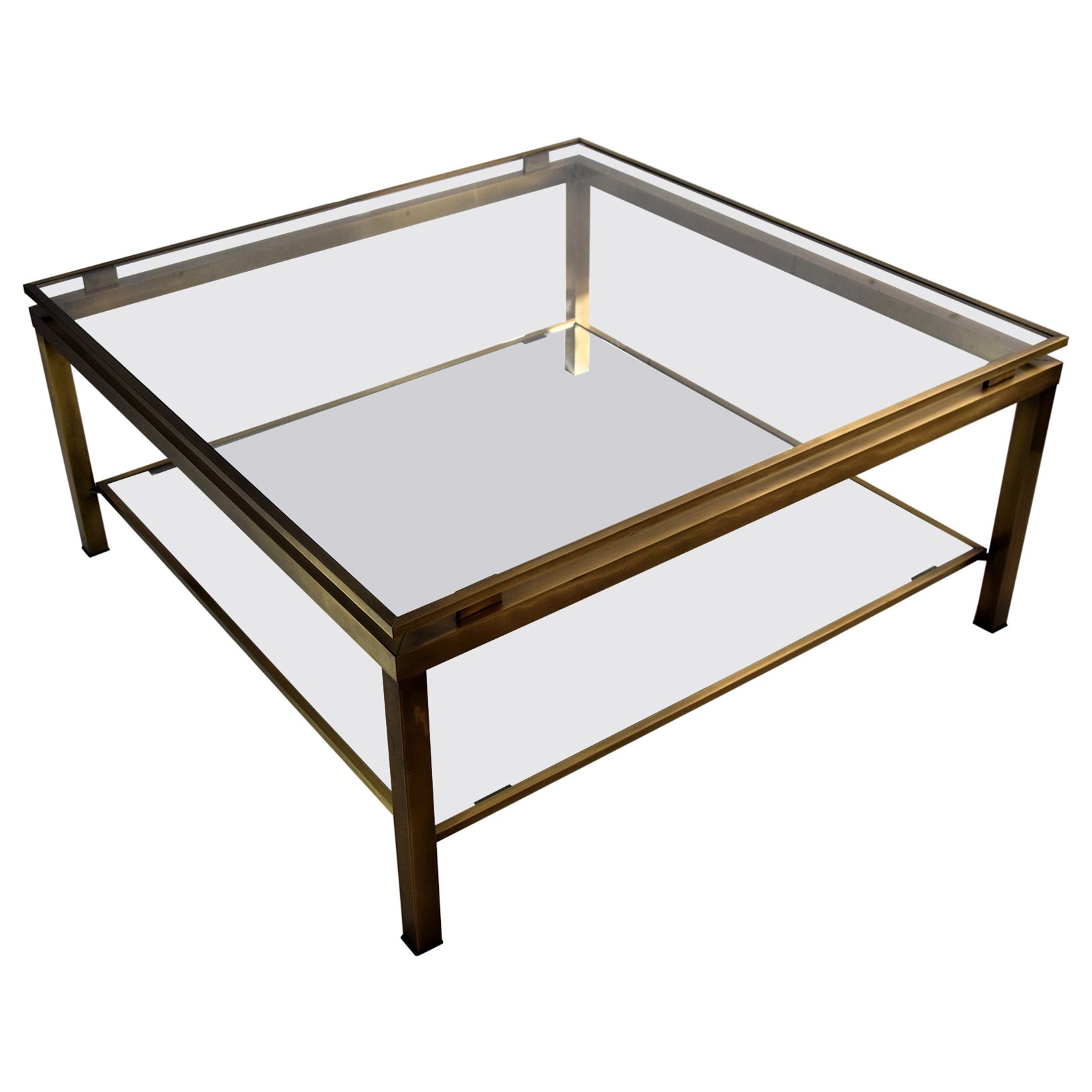 Maison Jansen Mid-Century Modern Brass and Glass Two-Tier Coffee Table