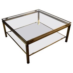 Vintage Maison Jansen Mid-Century Modern Brass and Glass Two-Tier Coffee Table