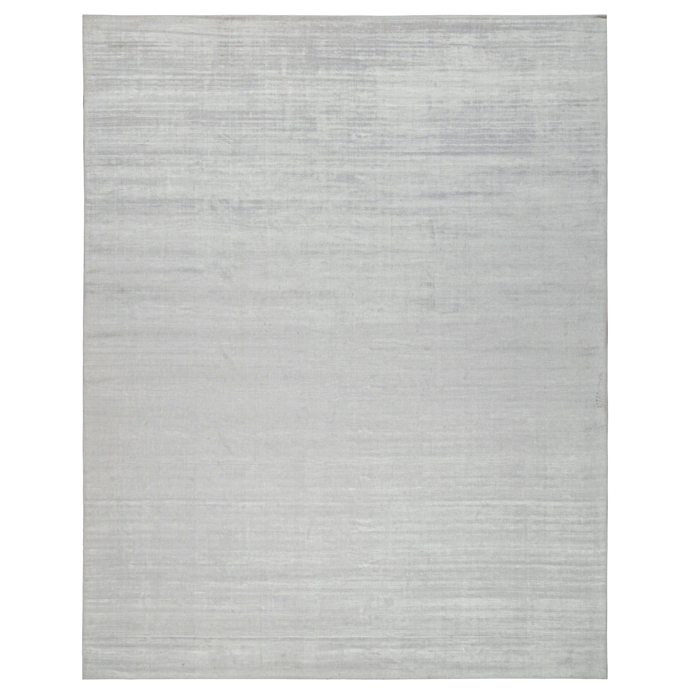 Rug & Kilim’s Modern Rug in Solid Grey and Off-White Striae For Sale