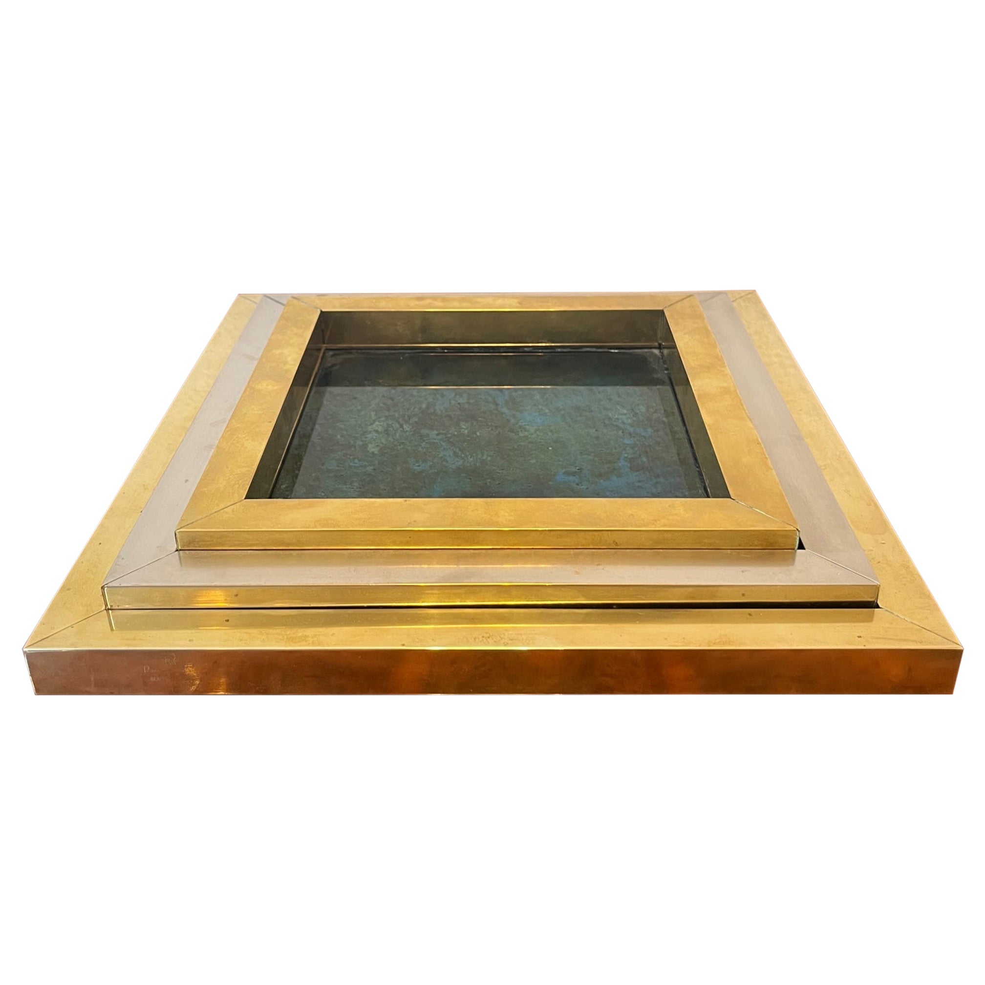 Signed Brass, Chrome & Decorative Glass Stacking Trays by Romeo Rega, 1970s For Sale
