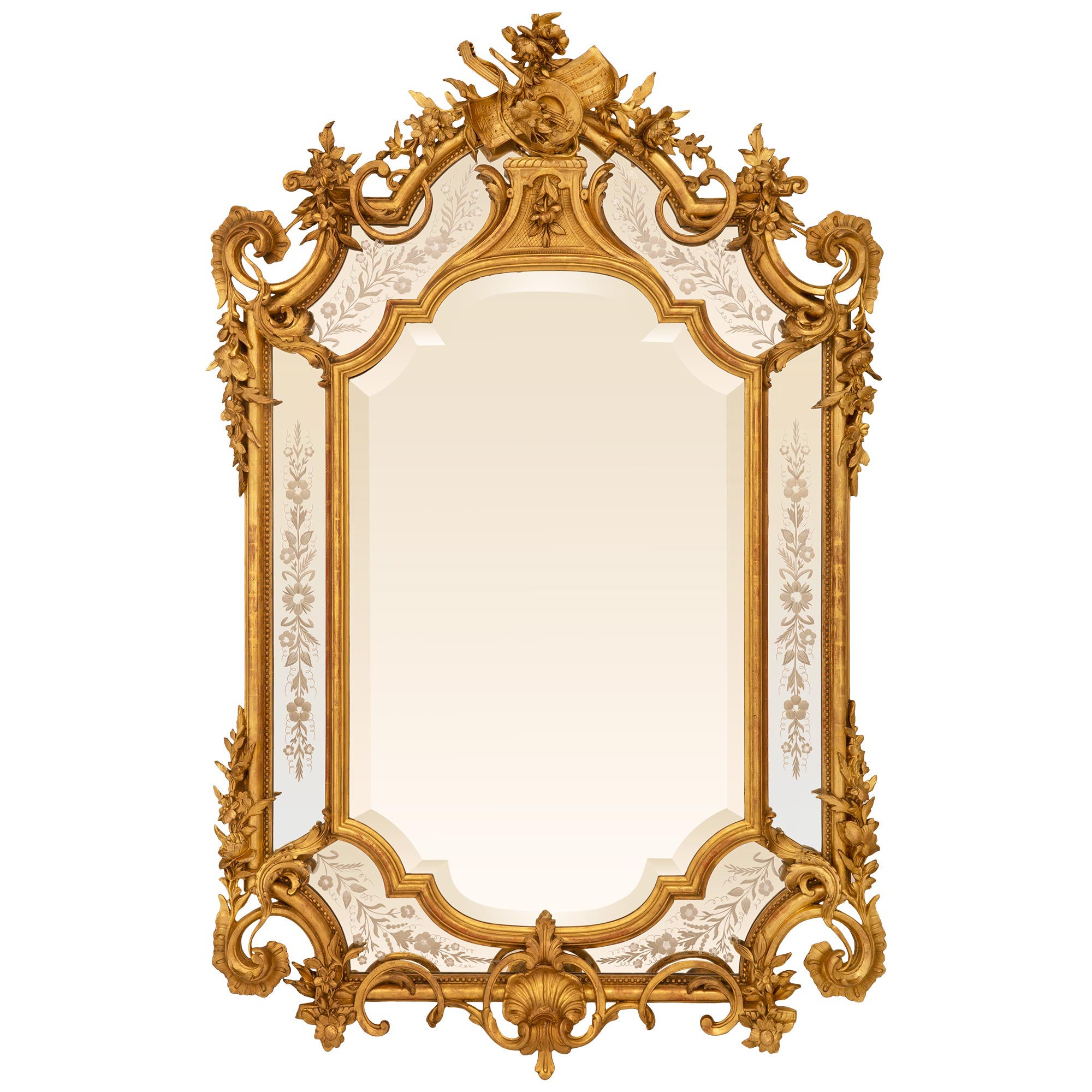 A French 19th Century Louis XVI St. Giltwood Double Frame Mirror For Sale