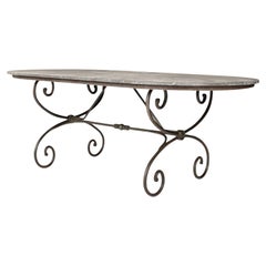 Large Oval-Shape Belgian Bluestone Top Dining Table