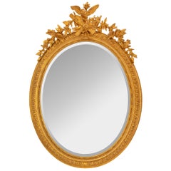 French 19th Century Louis XVI St. Oval Giltwood Mirror