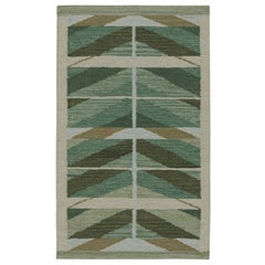 Rug & Kilim’s Scandinavian Style Kilim with Geometric Patterns in Tones of Green